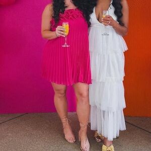 Mesh Rosette Tube Pleat Short Dress